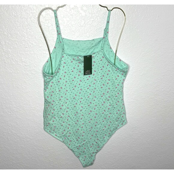 Wild Fable Aqua Mint & Pink Floral Spaghetti Strap Cheeky Bodysuit Size L New! - Picture 3 of 9